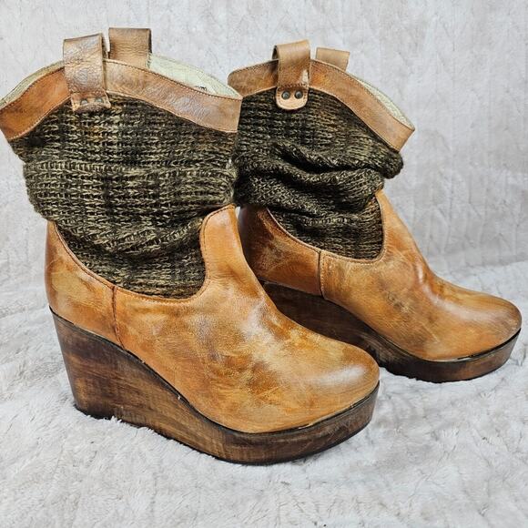 Bed Stu Bruges Boot 9 Western Wedge Distressed Slouchy Knit Leather Indie Boho - Picture 1 of 7